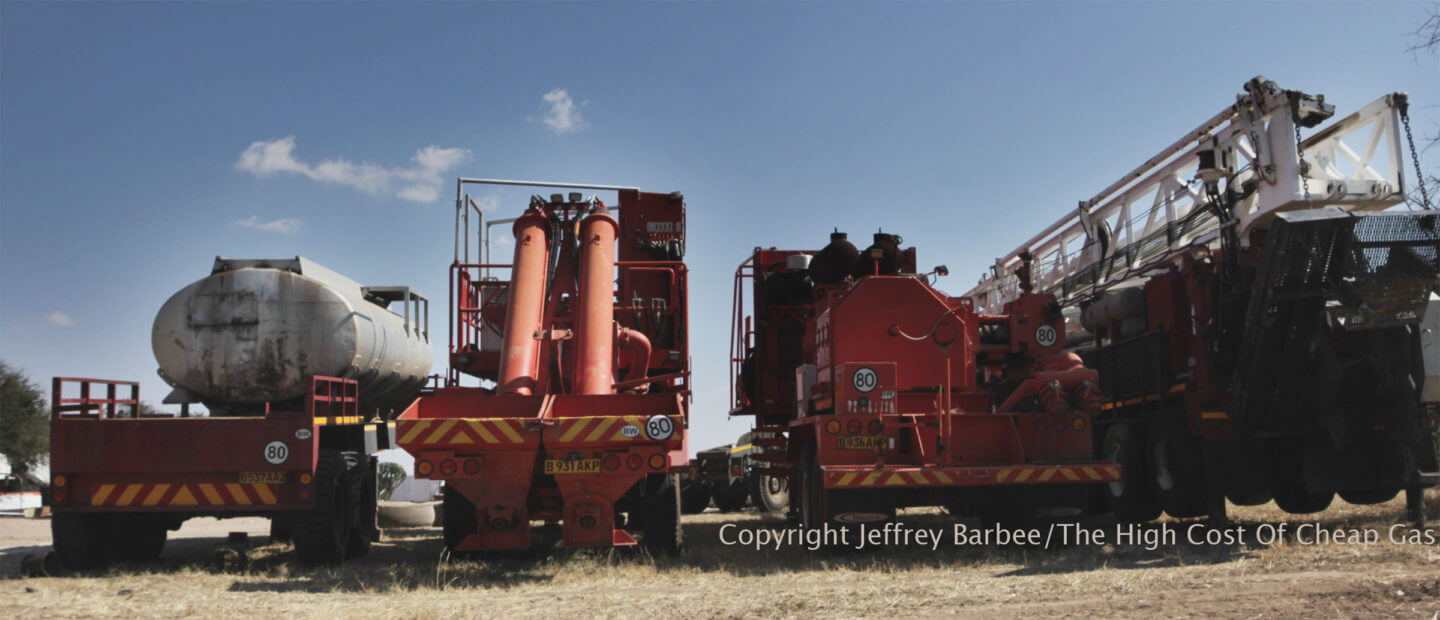 Kalahari Energy fracking trucks in Botswana, near the Khama Rhino Sanctuary.