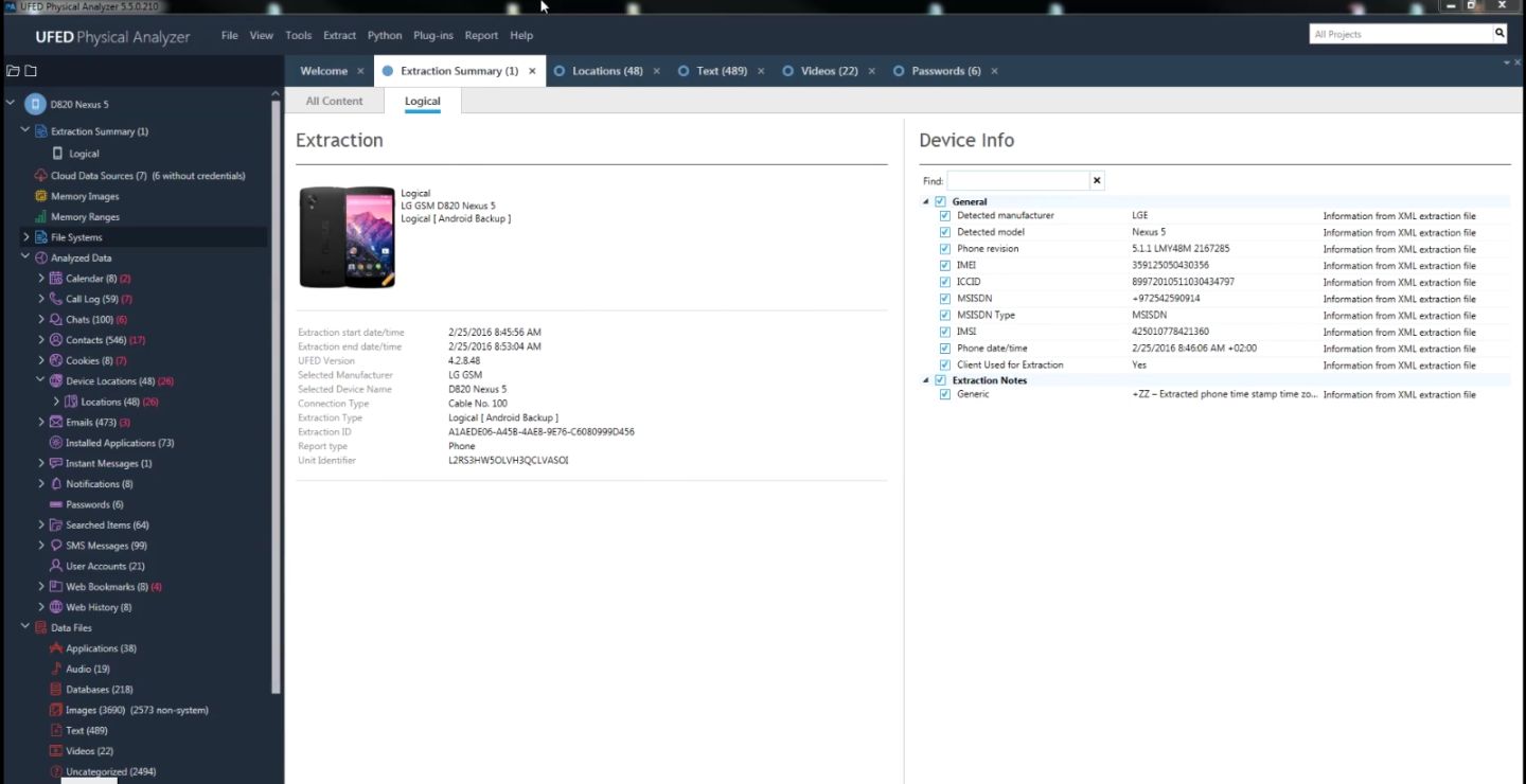 UFED Screen grab