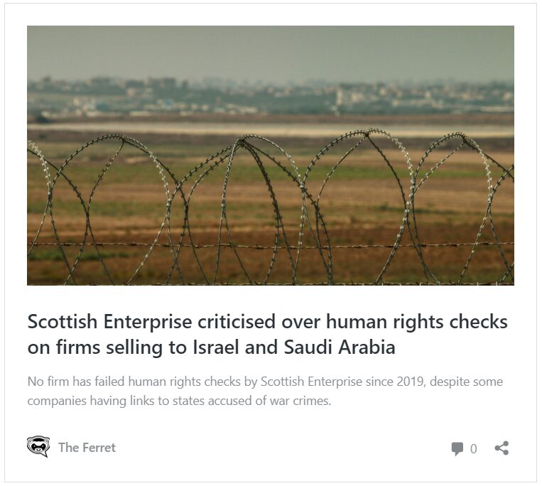 Scottish Government agency still giving grants to arms firms supplying Israel 2