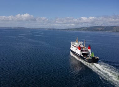 CalMac ferry in the sea
