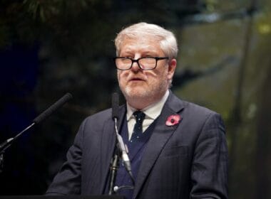 Article headline: Scottish Government claimed it would be “antisemitic” to release information about secret meeting with Israel Image description: Angus Robertson delivers a speech at the NY Times Climate Hub Closing Celebration in Glasgow.