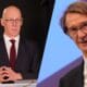 Article headline: ‘Can’t get a meeting in the diary’: Swinney made to wait for crunch Grangemouth meeting with Ratcliffe Image description: A composite image of John Swinney (left) and Sir Jim Radcliffe (right)