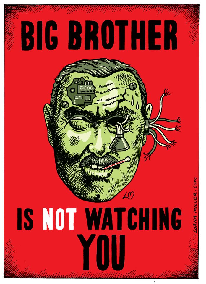 Big Brother is not watching you cartoon | Lorna Miller