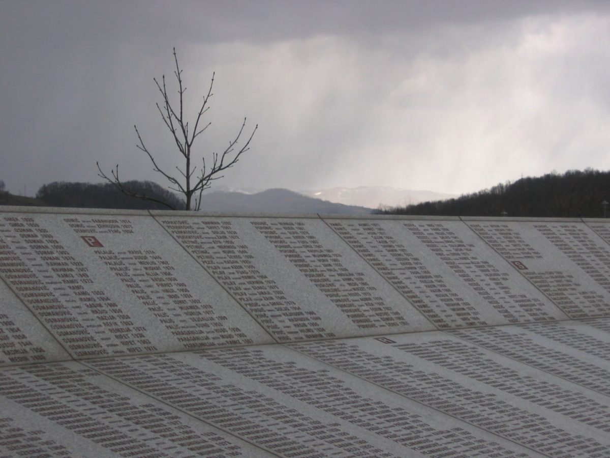 Wall of names at the Potočari genocide memorial near Srebrenica