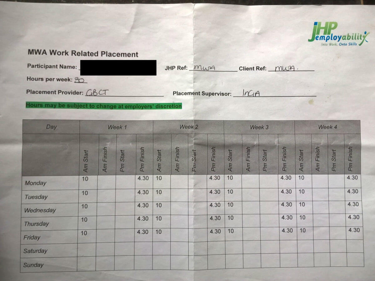 GBCT Redacted MWA Time sheet