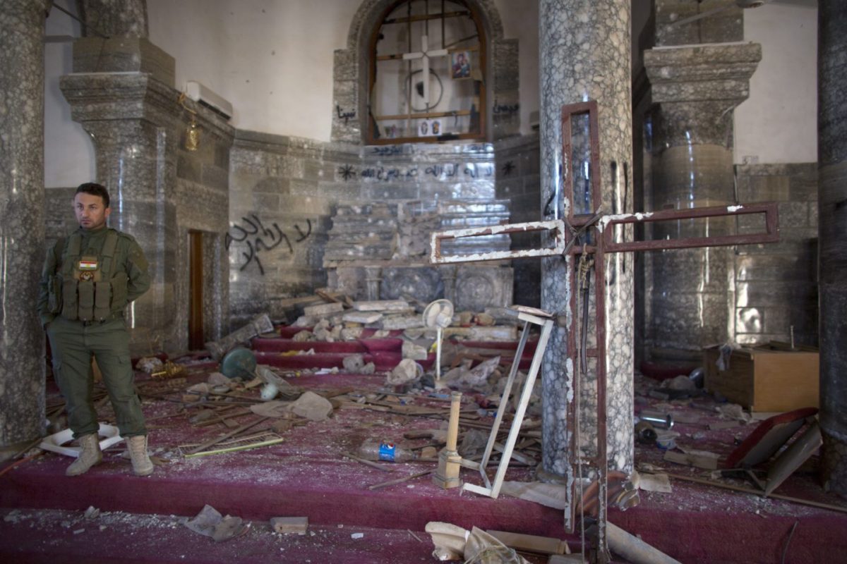 Inside the vandalised church
