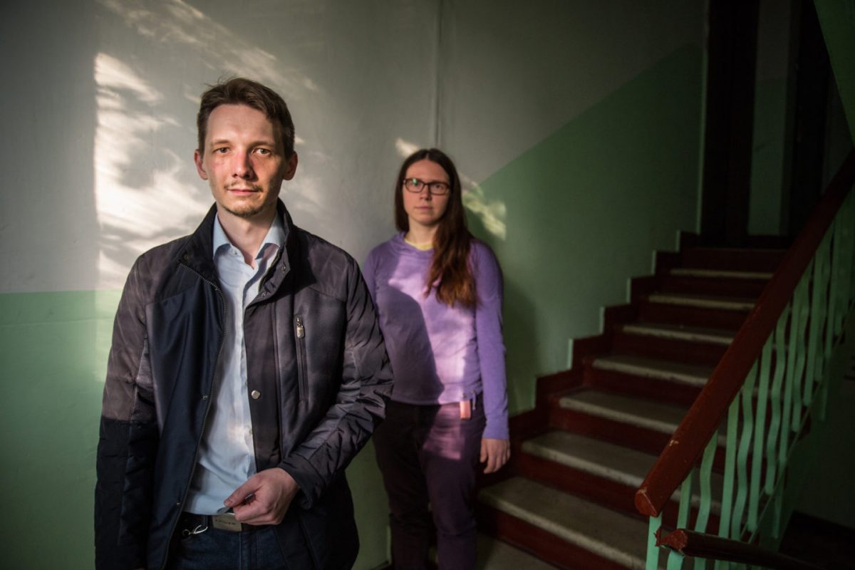 Protestors Against Demolition Nikolai Kanchov, who stood in recent municipal elections for the opposition party Yabloko, and resident Anastasia inside one of the condemned flats in the Metrogorodsky District.