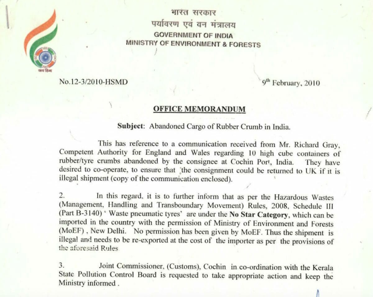 Indian Government letter extract