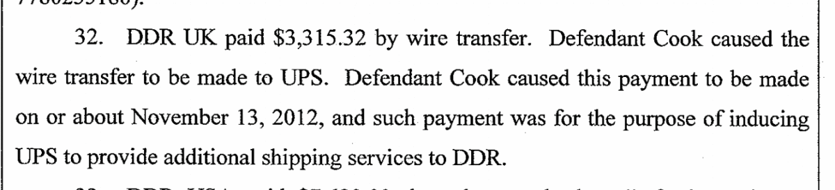 Extract of court document naming Richard Cook as defendant