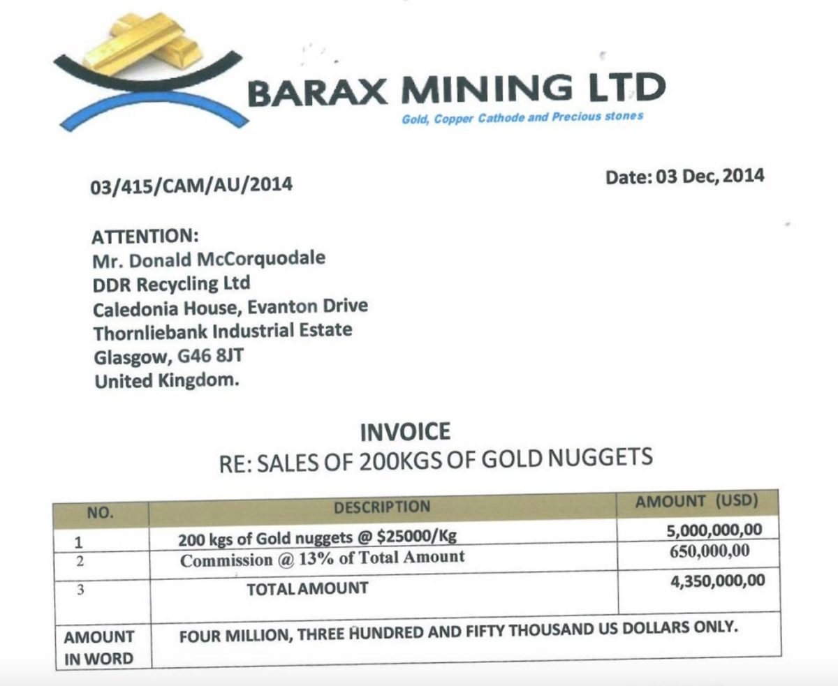 Barax Mining Ltd invoice to DDR Recycling