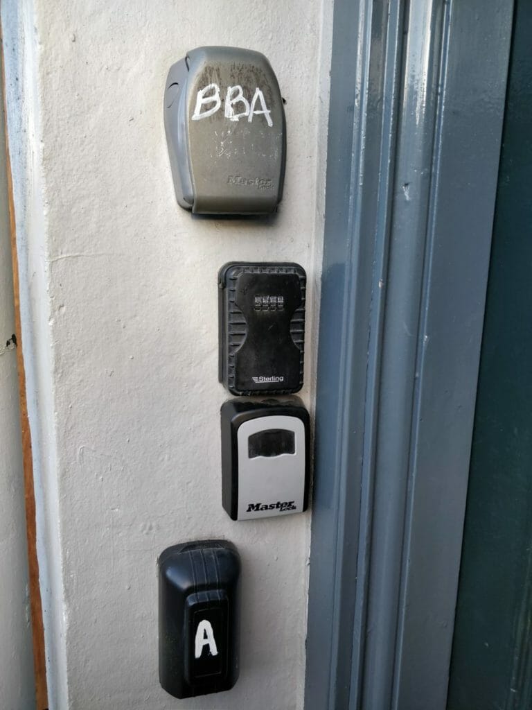 Key safes outside Edinburgh tenement door