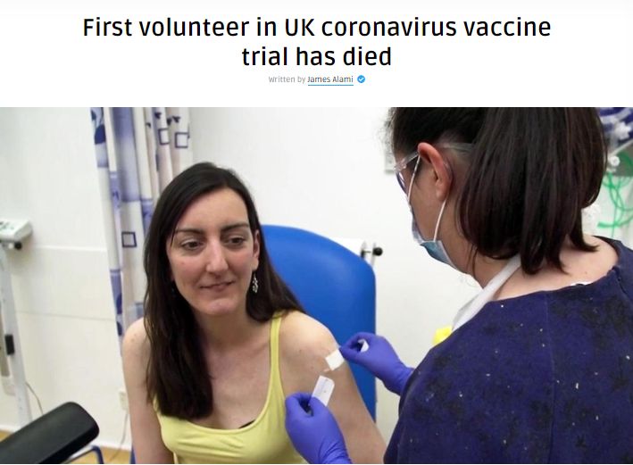 Claim that the first person to receive the Covid-19 trial vaccine has died is False 5