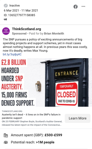 'Dark money' fears raised over anti-SNP Facebook adverts run by Unionists 9