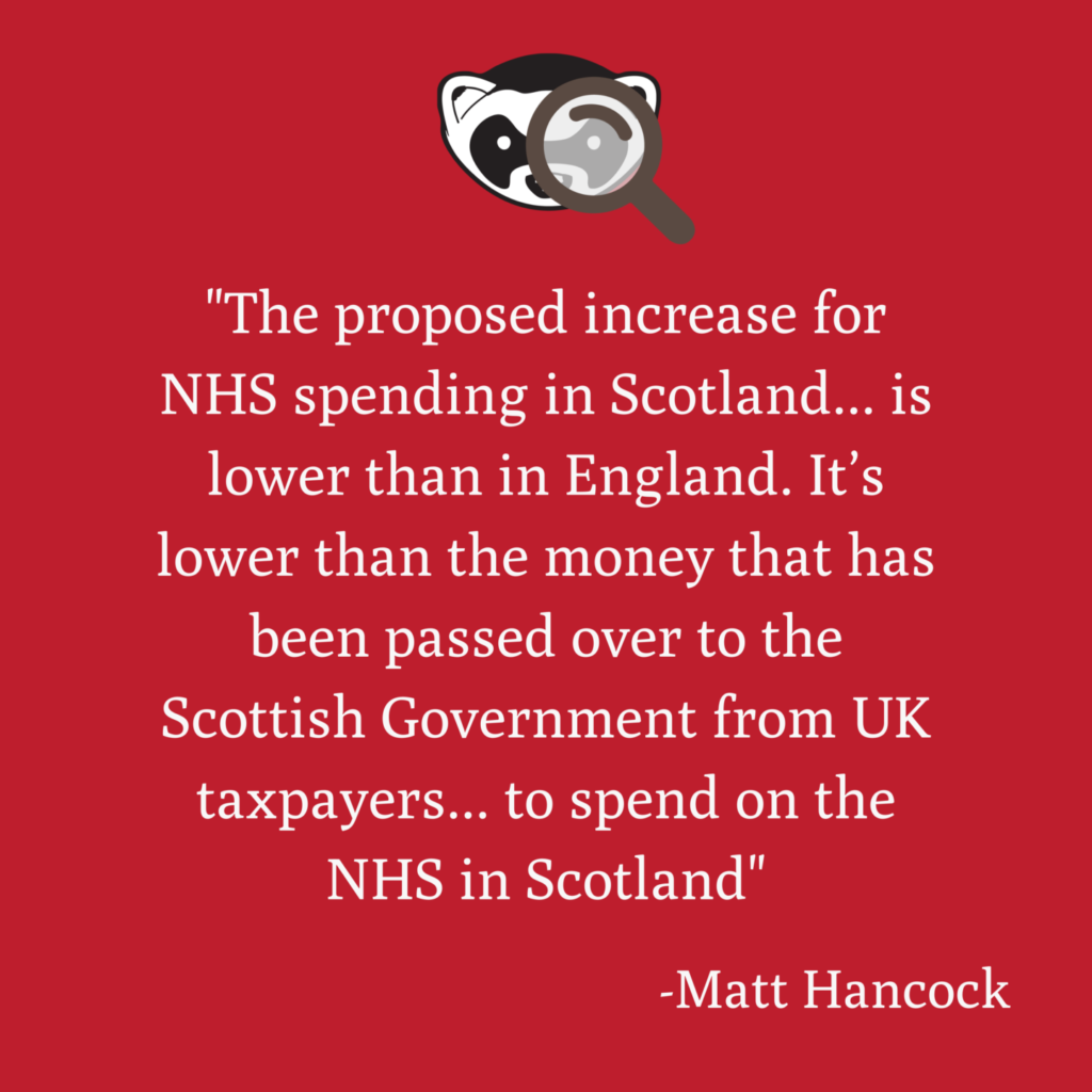 Claim SNP NHS spending pledge lower than England and block grant is Half True 4