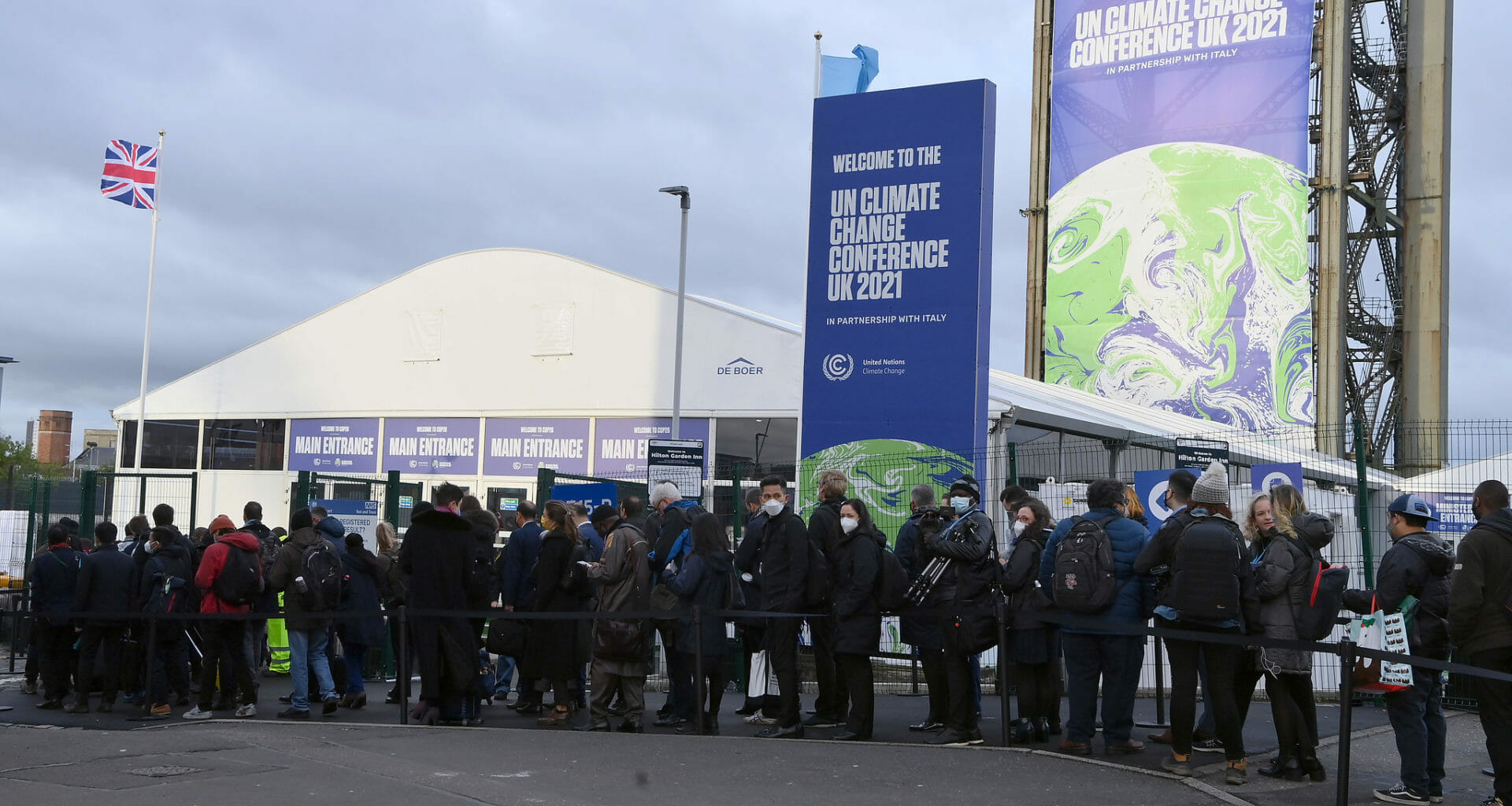 Delegates queue outside COP26