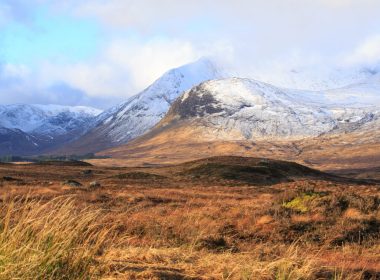 Picture of snow covered mountains in the Glencoe region of Scotland.