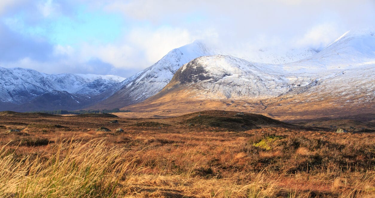 Picture of snow covered mountains in the Glencoe region of Scotland.