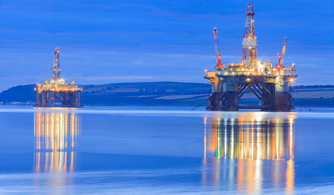 Oil rigs in Cromarty Firth.
