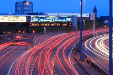 M8 motorway in Glasgow shot with long exposure.